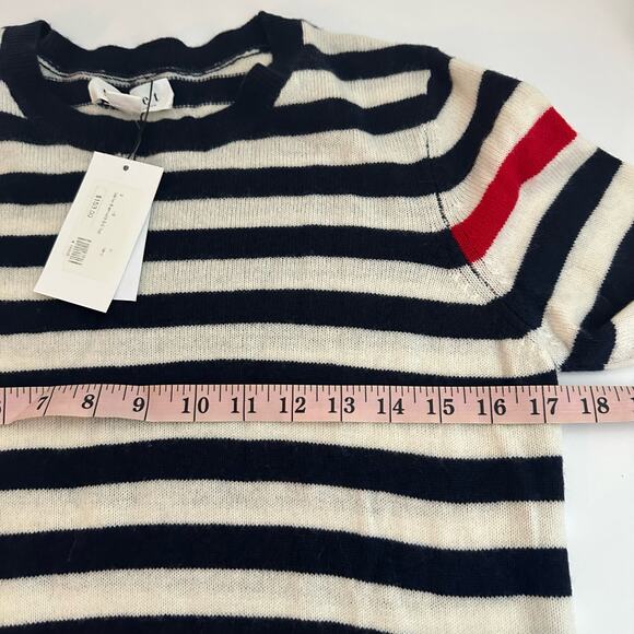 NEW Velvet Graham Spencer Blue White Striped Wool Cashmere Sweater Size Medium - Picture 6 of 10